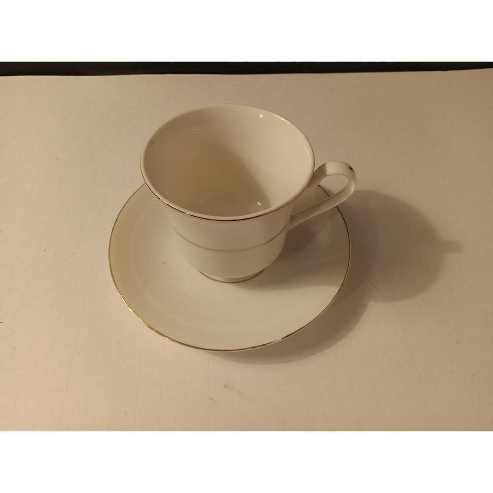 White Rose Fine China Tea Cup and Saucer Set Gold Trim White Bone China